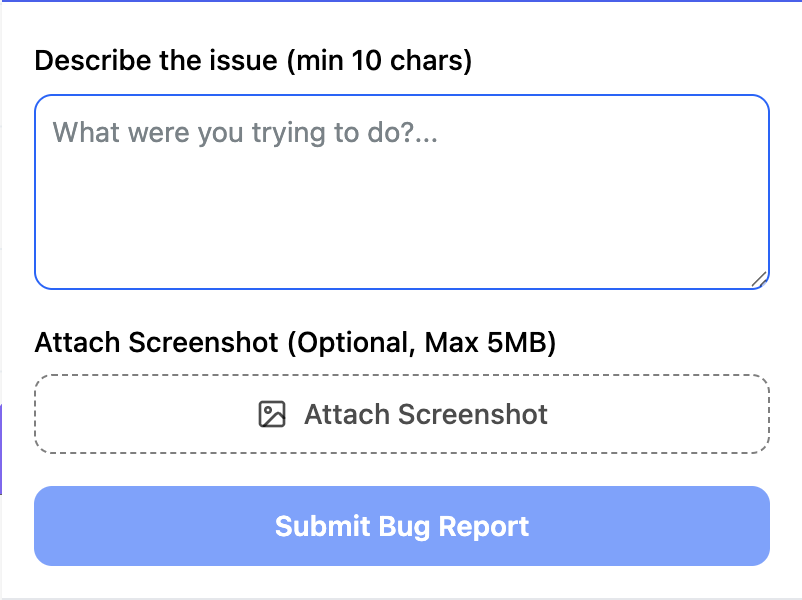 Bug report widget